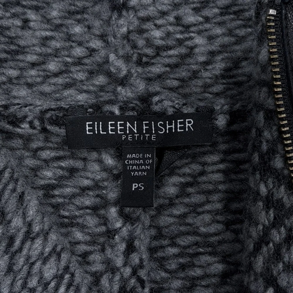Eileen Fisher Wool Alpaca Herringbone Moto Jacket‎ PS Moon Gray Asymmetrical Zip
